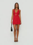 Steffie Lace Backless Mini Dress Red