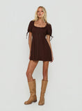 Indianah Pleat Lace Panel Mini Dress Chocolate