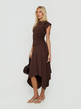 Florra Ruched Short Sleeve Midi Dress Brown