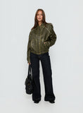Jaxton Faux Leather Bomber Jacket Olive