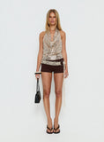 Northern Lights Cowl Halter Backless Top Champagne Sequin