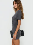 Ainsleah Button Waist Off Shoulder Mini Dress Slate