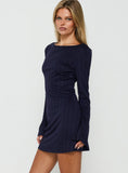 Blairre Pointelle Long Sleeve Mini Dress Navy