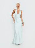 Strawberry Clouds Hotstone Satin Maxi Dress Icy Blue