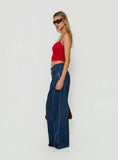 Ramos Low Rise Double Button Wide Leg Denim Jeans Dark Indigo