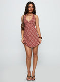 Laraline Halter Mini Dress Red Check