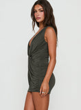 Ammilea Draped Plunge Mini Dress Khaki
