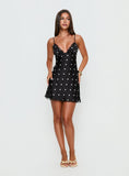 Margareta Lace Trim Mini Dress Black / White Polka Dot