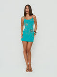 Daphie Beaded Mini Dress Aqua