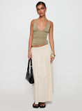 Small Towns Shirred Midi Skirt Beige