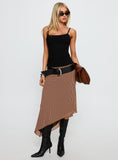 Suella Asymmetrical Midi Skirt Brown Polka Dot