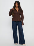 As You Are Shirred Button Up Top Chocolate