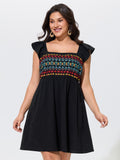 Cotton Boho Embroidery Ruffle Strap Mini Dress