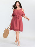 Off-Shoulder Waist Tie Mini Dress