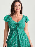 Vintage Polka Dots Ruched Bowknot Midi Dress