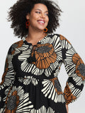 Large Floral Print Notched Collar Midi Dress
