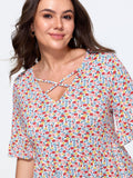 Supersoft Stretchy Floral Print Cut-Out Jersey Top