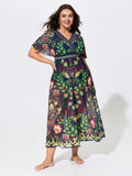 Sarong Set Floral Print One-Piece Swimsuit