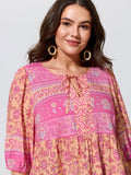 Color Block Paisley Print Babydoll Blouse