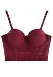 Solid Color Underwire Bustier Crop Top in Burgundy