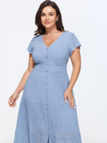 Shirred Cinched Waist Tiered Midi Dress