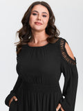 Cold Shoulder Shirred Waist Pockets Midi Dress