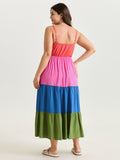 Colorblock Tiered Scoop Neck Maxi Dress