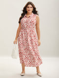 Spring Abstract Print Shirt Collar Midi Dress