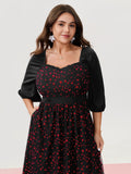 Love Flocked Mesh Shirred Waist Midi Dress