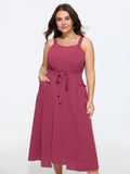 Front Split Tie Waist Pocket Midi Dress