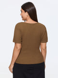 Textured Asymmetrical Neck Metallic Buckle Top
