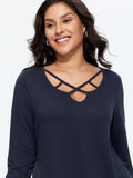 Supersoft Stretchy Crisscross Neckline Long Sleeve T-Shirt