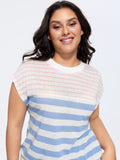 Stretchy Striped Print Mock Neck T-Shirt