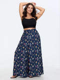Ditsy Floral Print Stretchy Waist Wide Leg Pants