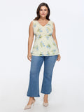 Floral Print Lace Neckline Sleeveless Tank Top