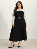 Stripe Print Belted Pockets Maxi Dress