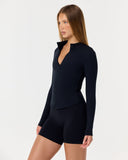 Serenity Longline Zip Up Jacket | Black