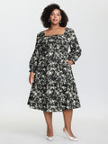 Pure Cotton Shirred Waist Silhouette Flower Midi Dress