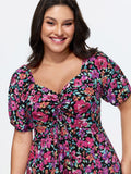 Floral Print Sweetheart Neckline Mini Dress