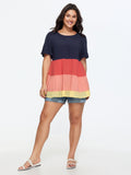 Colorblock Tiered Round Neck Top