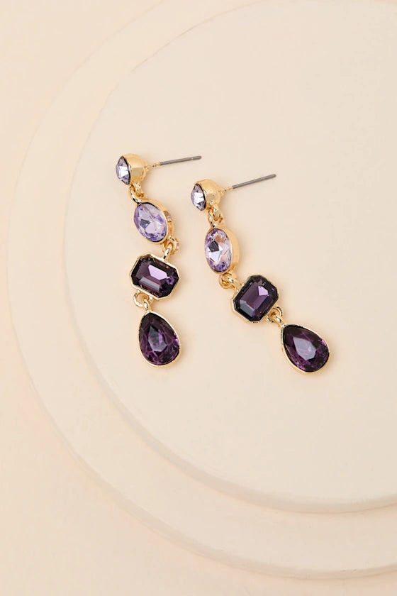 Purple Rhinestone Earrings - Drop Earrings - Colorful Earrings