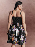 Floral Pleated Detachable Straps Contrast Mini Dress