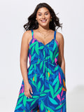 Tropical Print Pockets Sleeveless Jumpsuit