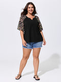 Cotton Floral Print Raglan Sleeve Knit Top