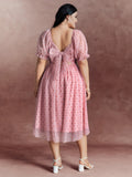 Sheer Romantic Flocking Back-Tie Midi Dress