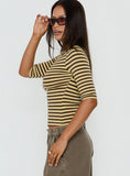 Darling Days 3/4 Sleeve Top Chocolate / Yellow Stripe