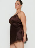 Raines Asymmetrical Lace Mini Dress Brown Curve