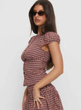 Alixandra Puff Sleeve Blouse Top Red Check