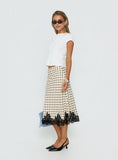 Downtown Scene Lace Trim Maxi Skirt Cream Polka