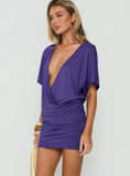 Ameria Plunge Cross Front Short Sleeve Mini Dress Violet
